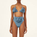 Damen Triangel-Bikini-Set mit floralem Design und elegantem Wickelrock R&B