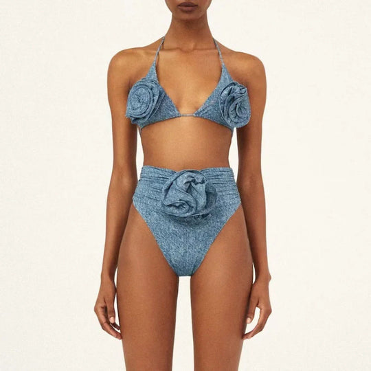 Damen Triangel-Bikini-Set mit floralem Design und elegantem Wickelrock R&B