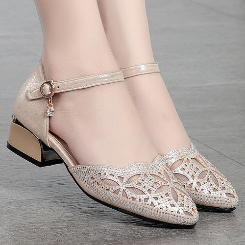 Damen elegante Ballerinas mit modischem Strassdesign und verstellbarem Riemen R&B