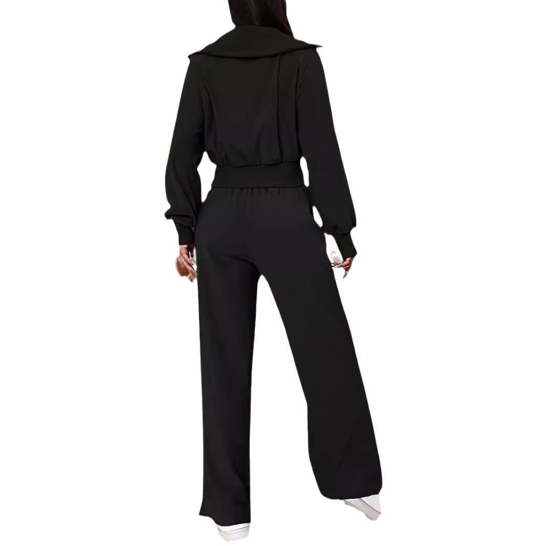 Damen Lässiger Jumpsuit mit Reißverschluss und weitem Bein R&B