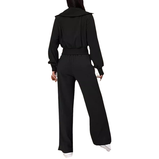 Damen Lässiger Jumpsuit mit Reißverschluss und weitem Bein R&B