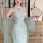 Damen Elegantes Abendkleid mit schickem Hochkragen und floralem Muster