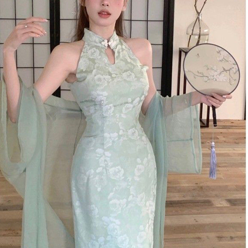 Damen Elegantes Abendkleid mit schickem Hochkragen und floralem Muster