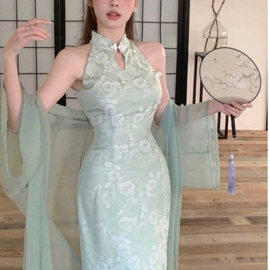 Damen Elegantes Abendkleid mit schickem Hochkragen und floralem Muster R&B