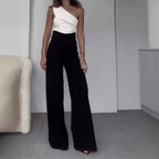 Damen Eleganter Jumpsuit mit asymmetrischem Schnitt und weitem Bein R&B