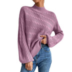 Damen Strickpullover mit hohem Kragen und modernem Kabelstrickdesign R&B