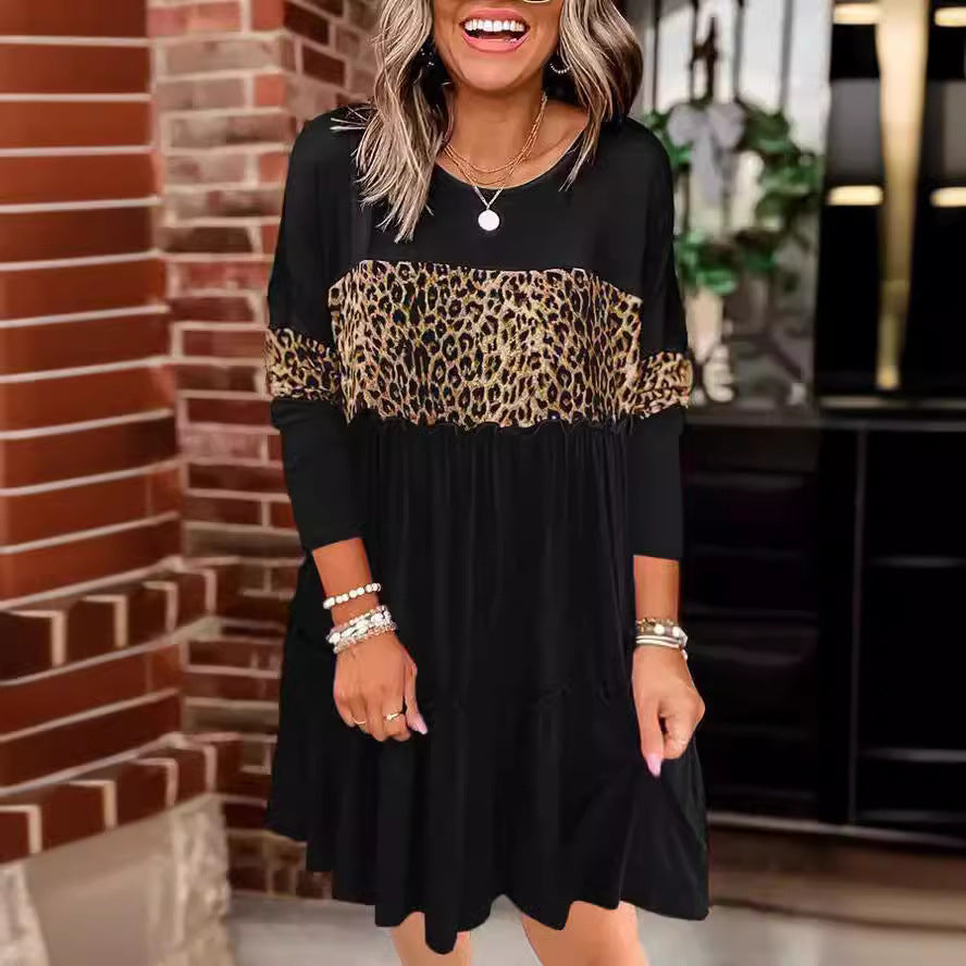 Damen Elegantes Tierdruck Kleid mit rüschigem Saum R&B