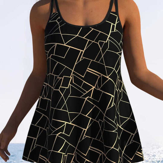 Damen Schwimmdress mit elegantem grafischen Mustermix und schickem Rocksaum R&B