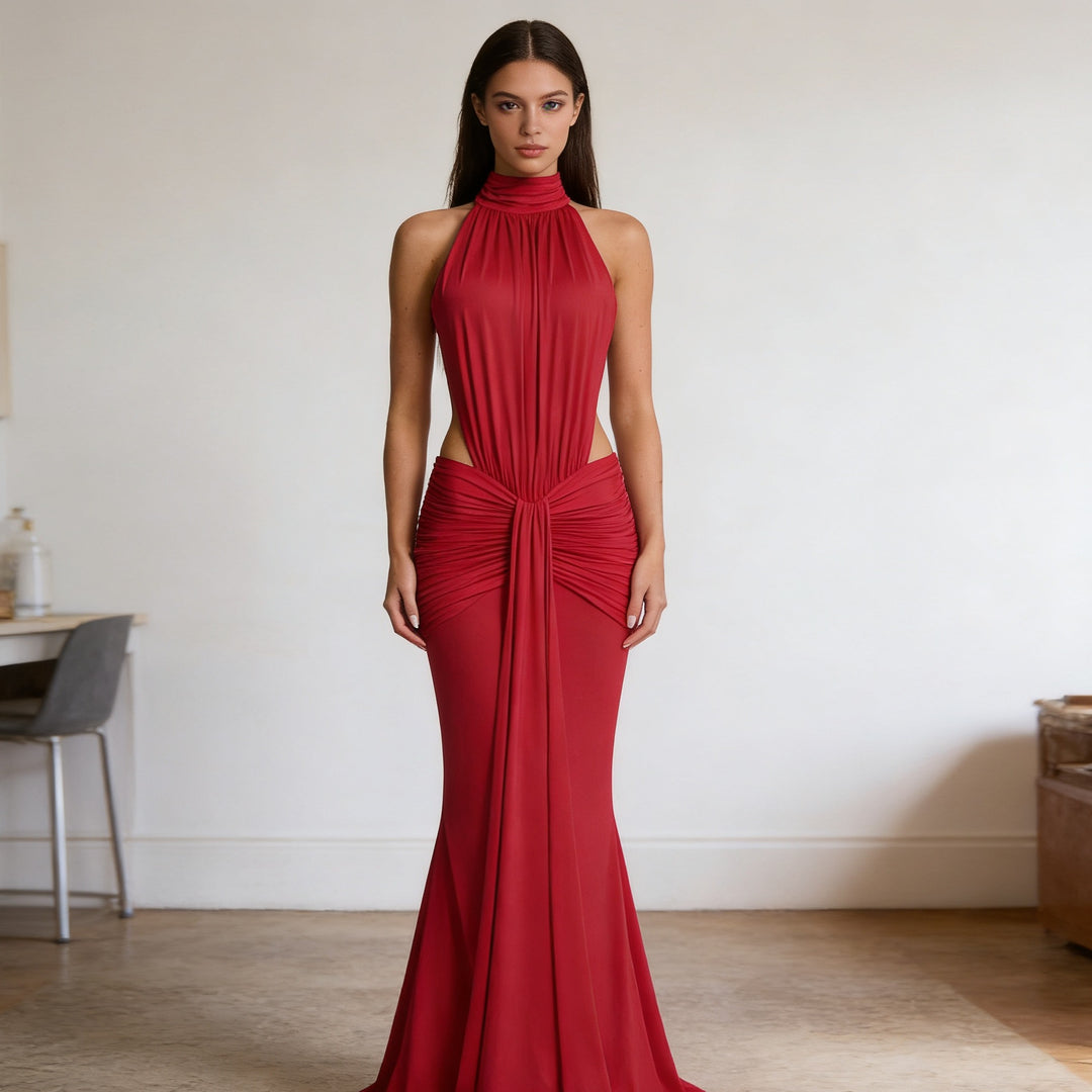 Damen Elegantes Drapiertes Abendkleid mit tiefem Rückenausschnitt und figurbetontem Schnitt R&B