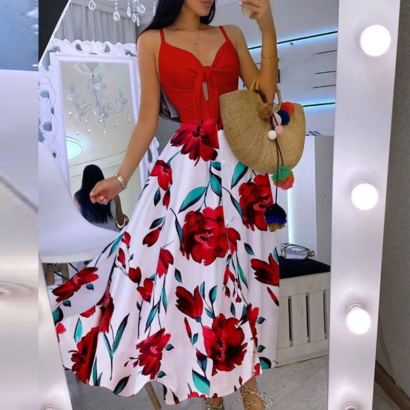 Frauen Boho-inspiriertes Maxikleid mit geknotetem Detail