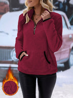 Damen kuscheliger Fleece-Pullover mit Hohen Kragen und Reißverschluss R&B