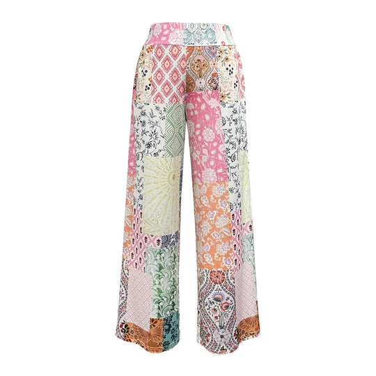 Damen Komfortable weite Stoffhose mit buntem Patchwork-Muster R&B