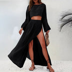 Damen Elegantes und luftiges Maxikleid mit schwingendem Saum und tiefem Schlitz R&B