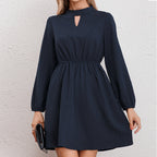 Damen Kleid mit elegantem Kragen und Gummizug R&B