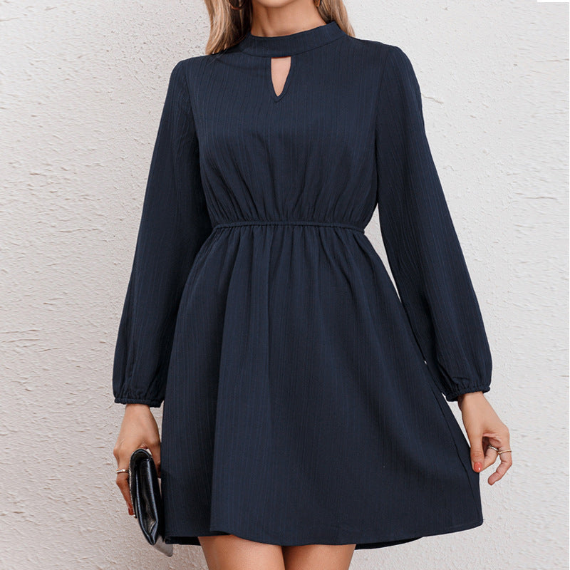 Damen Kleid mit elegantem Kragen und Gummizug R&B