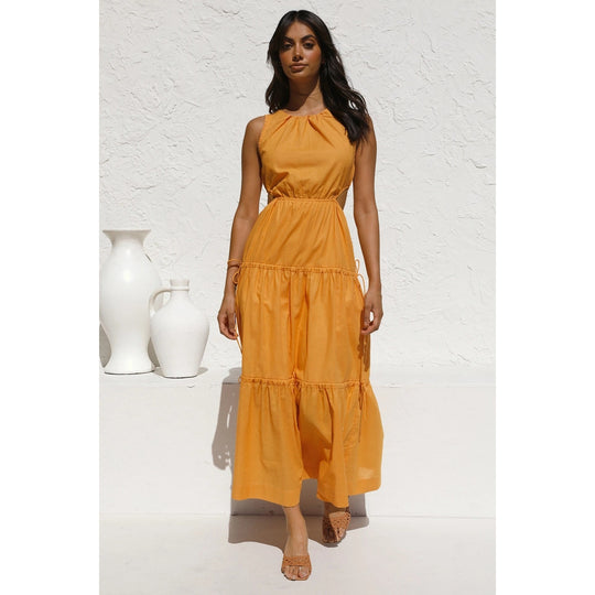Damen Langarm Maxikleid mit verspielten Seitenausschnitten und fließendem Rock R&B