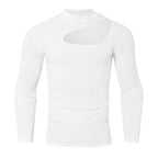 Damen nan eng anliegendes Langarm-Oberteil aus feinem Rippjersey mit asymmetrischem Schulter-Ausschnitt und hohem Kragen R&B