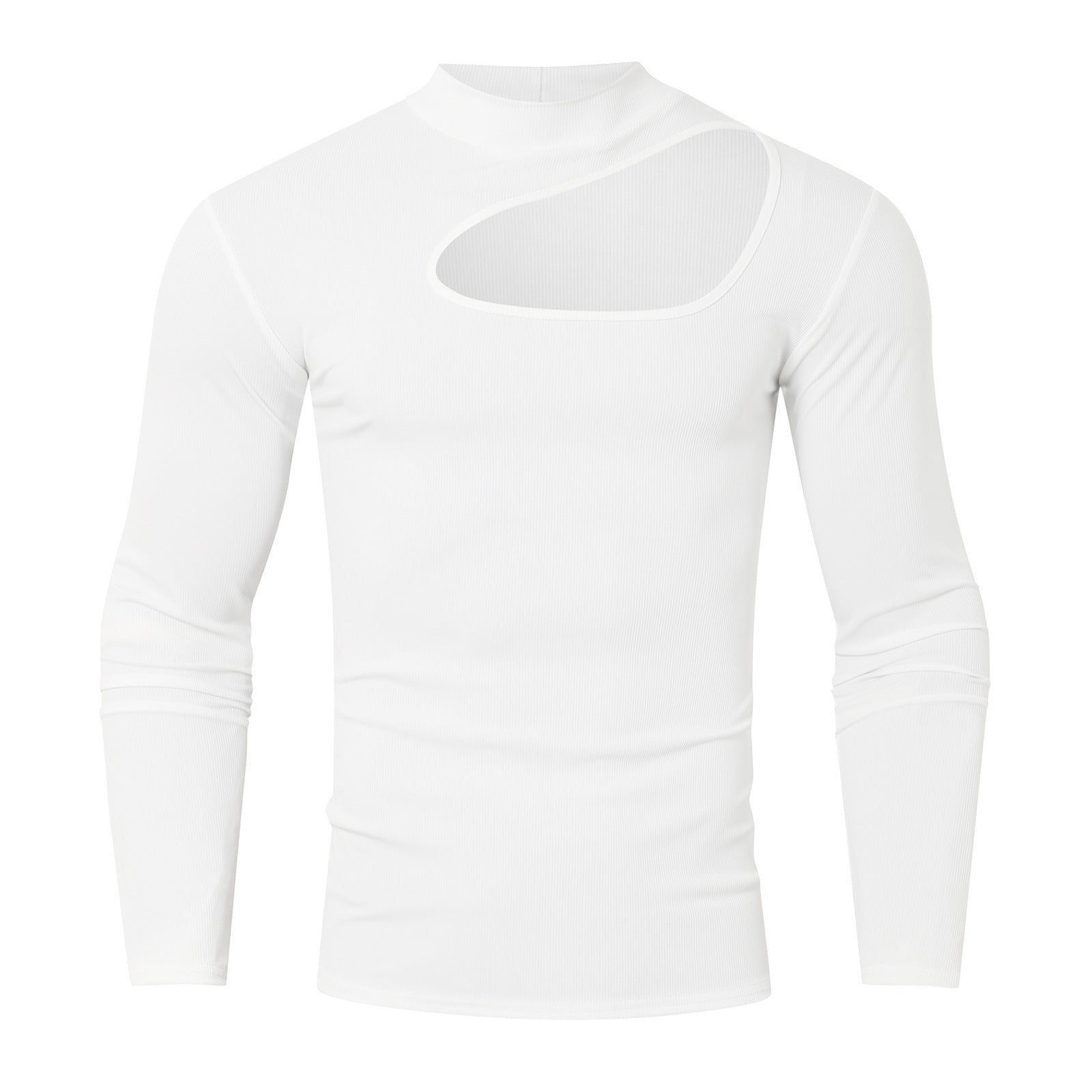 Damen nan eng anliegendes Langarm-Oberteil aus feinem Rippjersey mit asymmetrischem Schulter-Ausschnitt und hohem Kragen R&B
