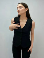 Damen ärmellose Bluse mit Knopfleiste R&B