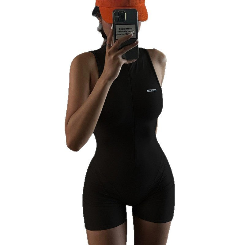 Damen Sportlicher Einteiler mit stehendem Kragen und figurbetonendem Design R&B