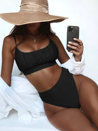Damen Hochtailliertes Bikini-Set mit gerafftem Oberteil
