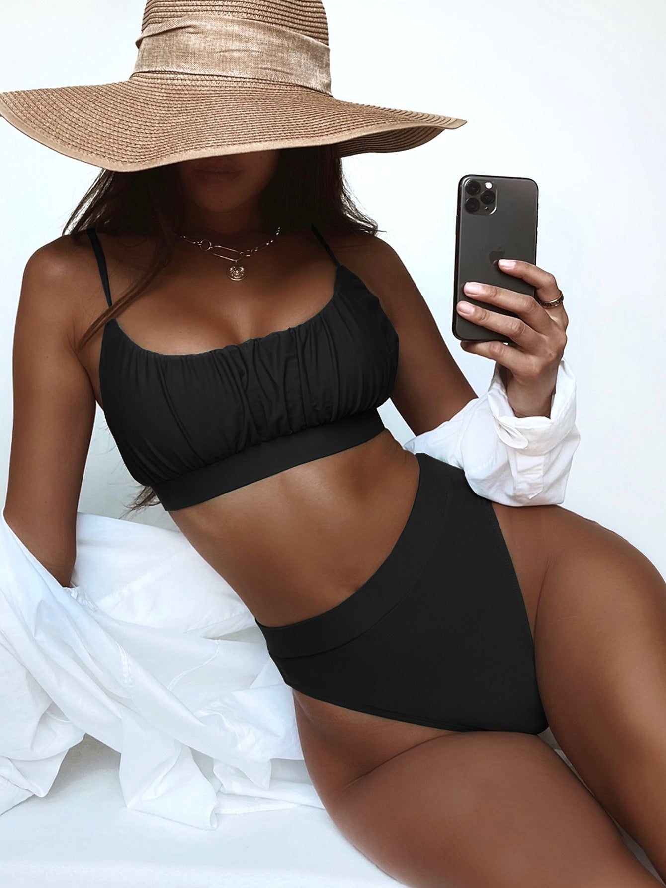 Damen Hochtailliertes Bikini-Set mit gerafftem Oberteil