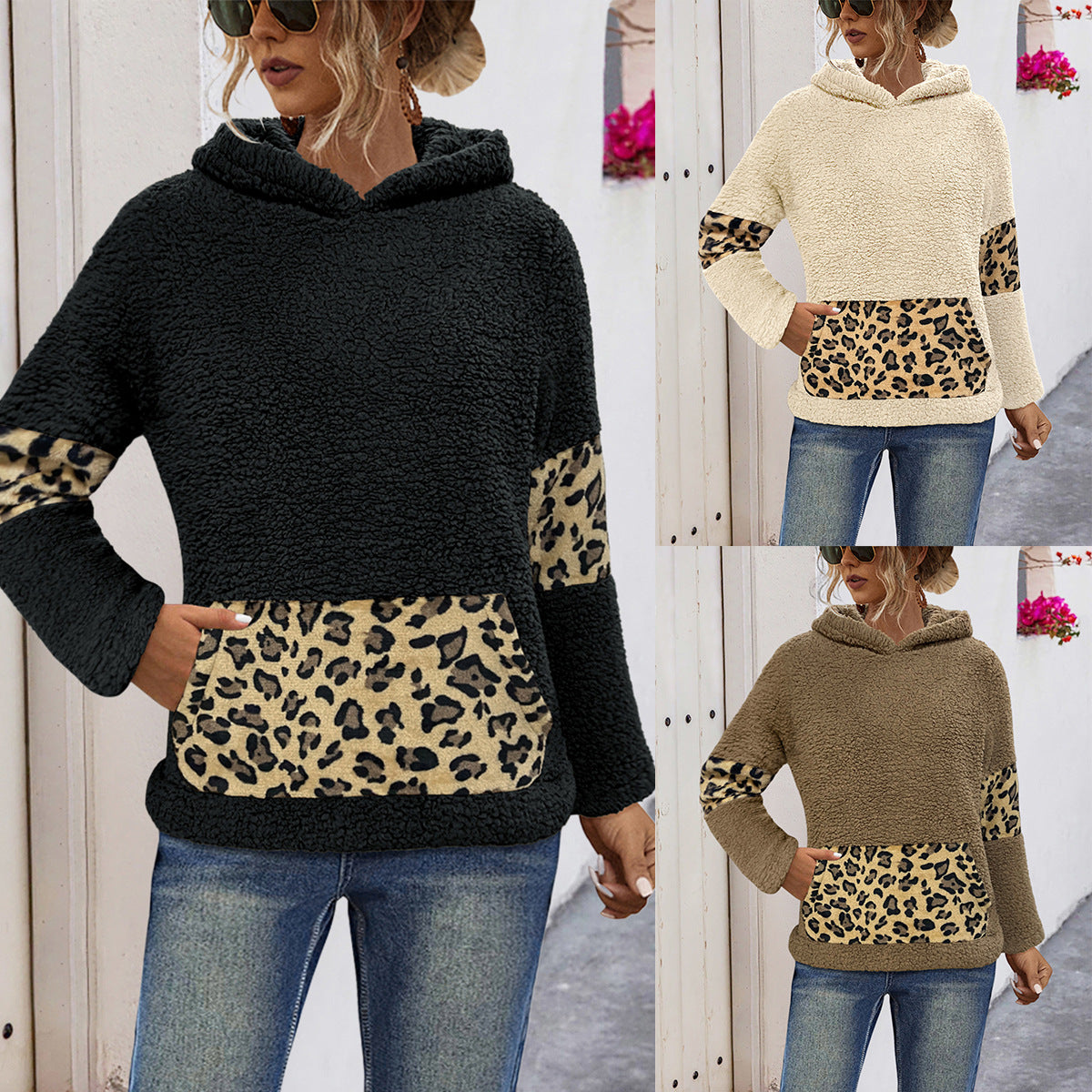 Damen Kuschel-Hoodie mit tierischem Muster und praktischen Seitentaschen R&B