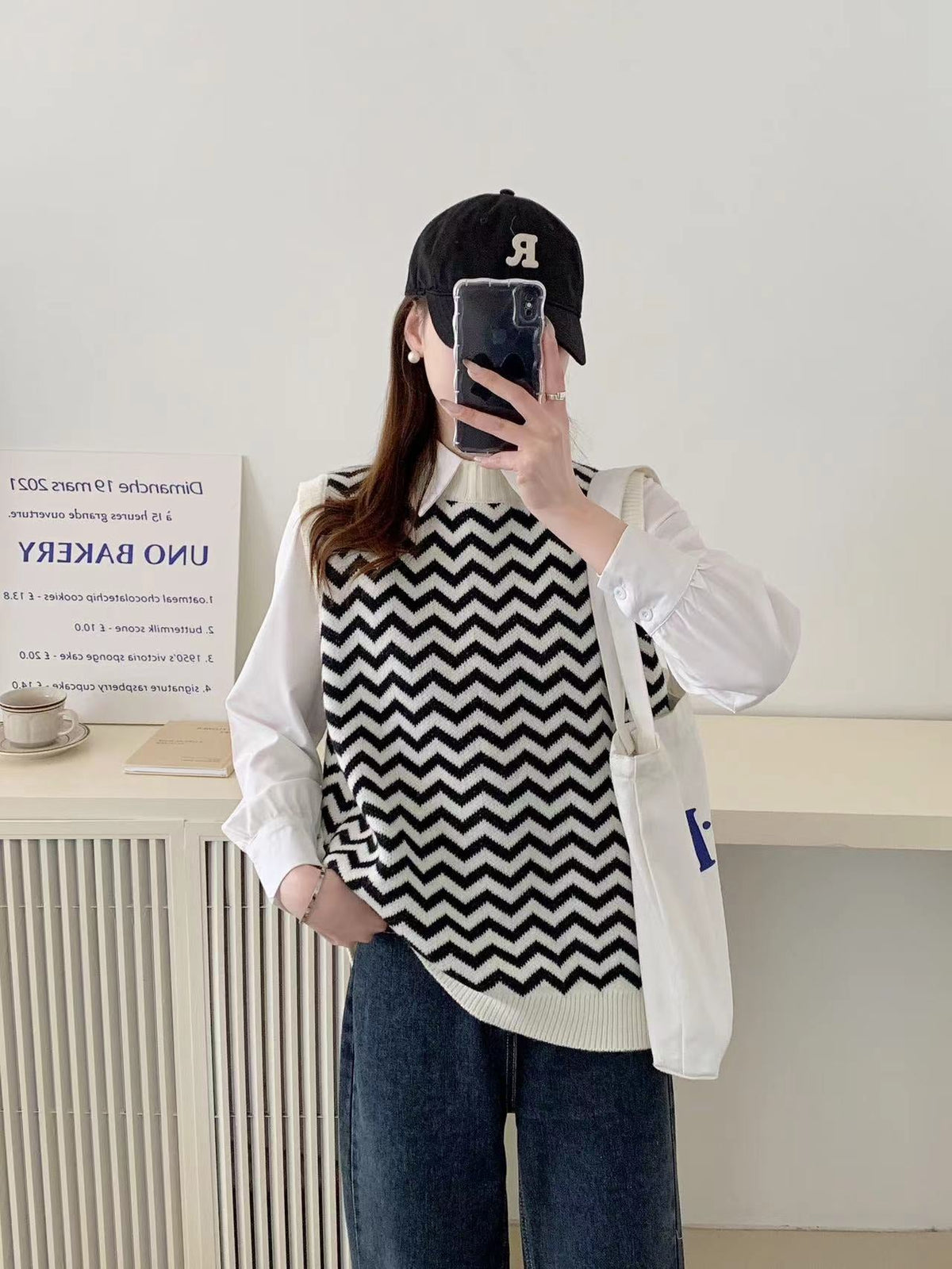 Damen Strickpullover mit Zickzackmuster und elegantem Kragen R&B