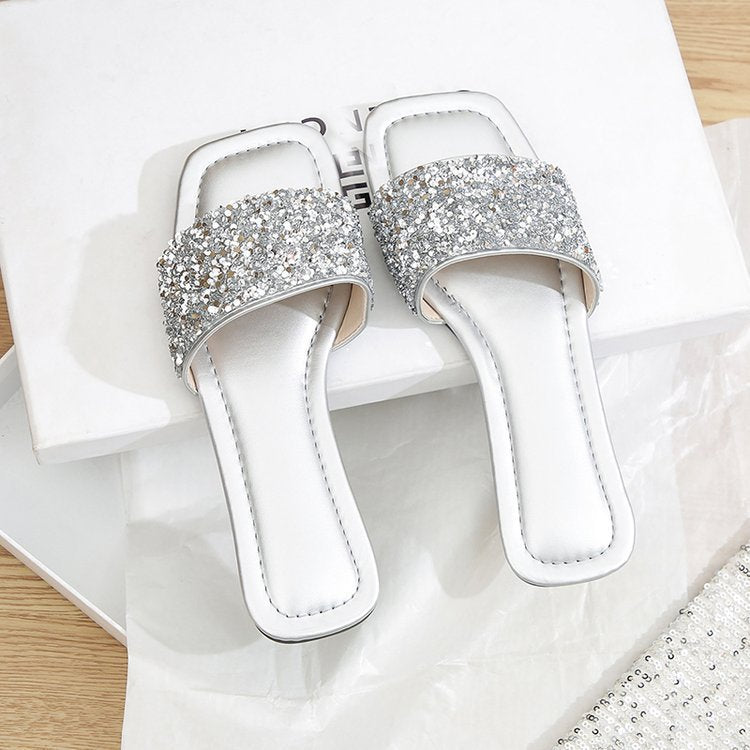 Damen Glamouröse Riemchen-Pantoletten mit funkelnder Strass-Applikation R&B