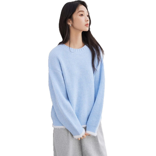 Damen Grob gestrickter Pullover mit überschnittenen Schultern und weichem Abschluss R&B