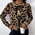 Damen Leo-Muster Strickjacke mit Bändern R&B