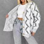 Damen gemütlicher Strickcardigan mit modernem Blitze-Design und Knopfverschluss R&B
