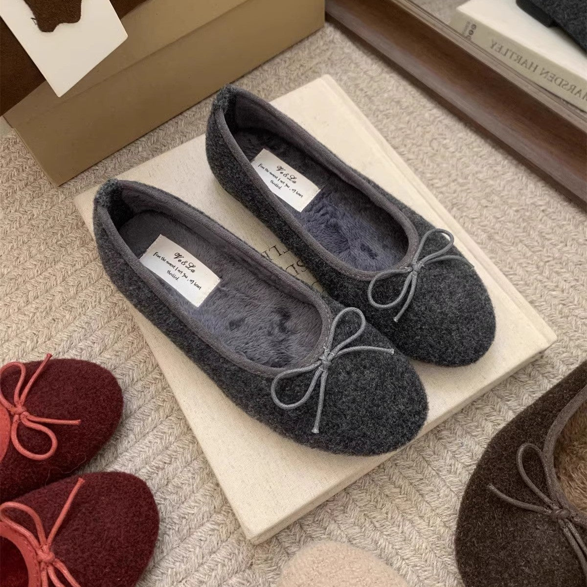 Damen Fleece Ballerinas mit flexiblem Absatz R&B