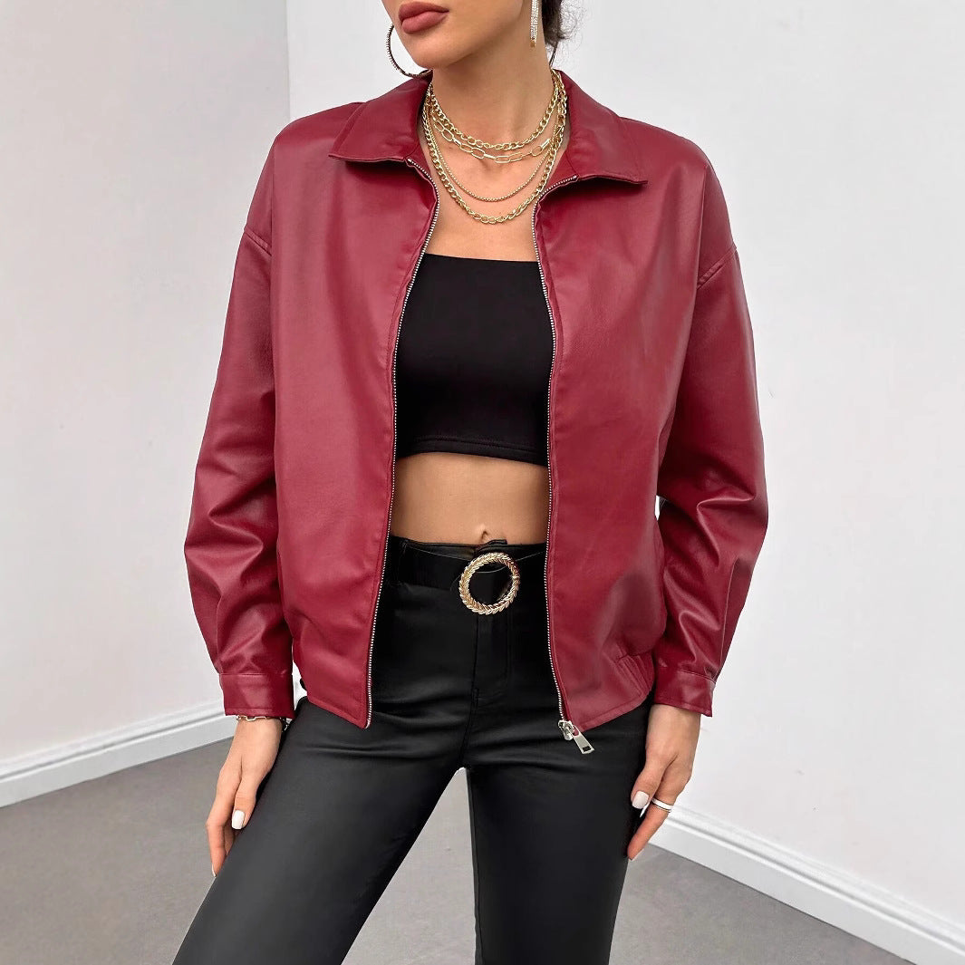 Damen trendige Kunstlederjacke im modernen Schnitt mit lässigem Reißverschluss R&B
