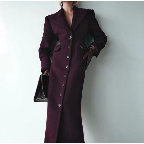 Damen Eleganter Wollmantel mit tailliertem Schnitt und langen Ärmeln R&B