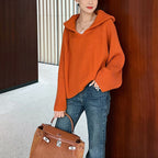 Damen lässiger Strickpullover mit Kapuze und weit geschnittenen Ärmeln R&B