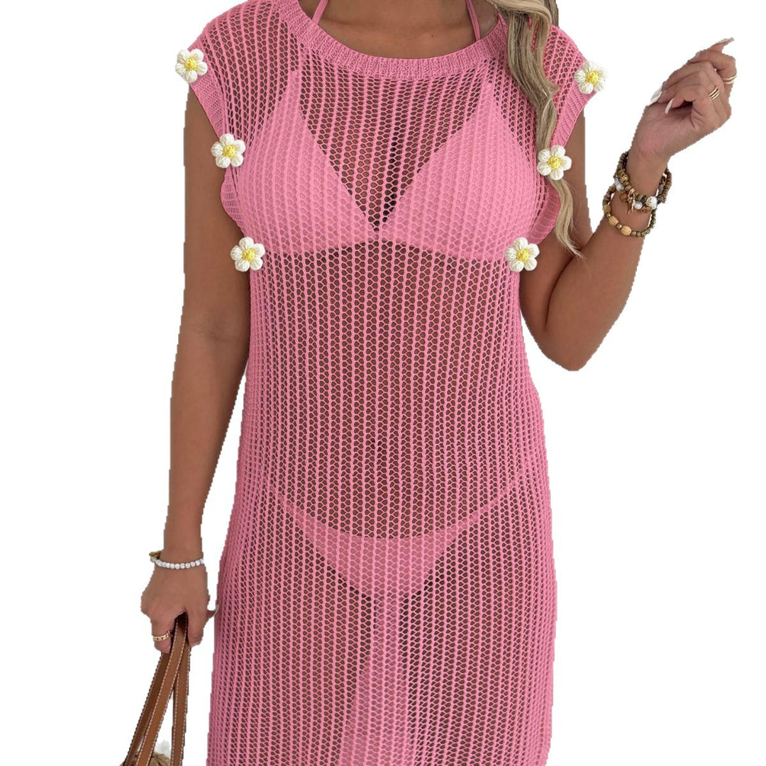 Damen luftiger Netzstrandkleid mit Fransen R&B