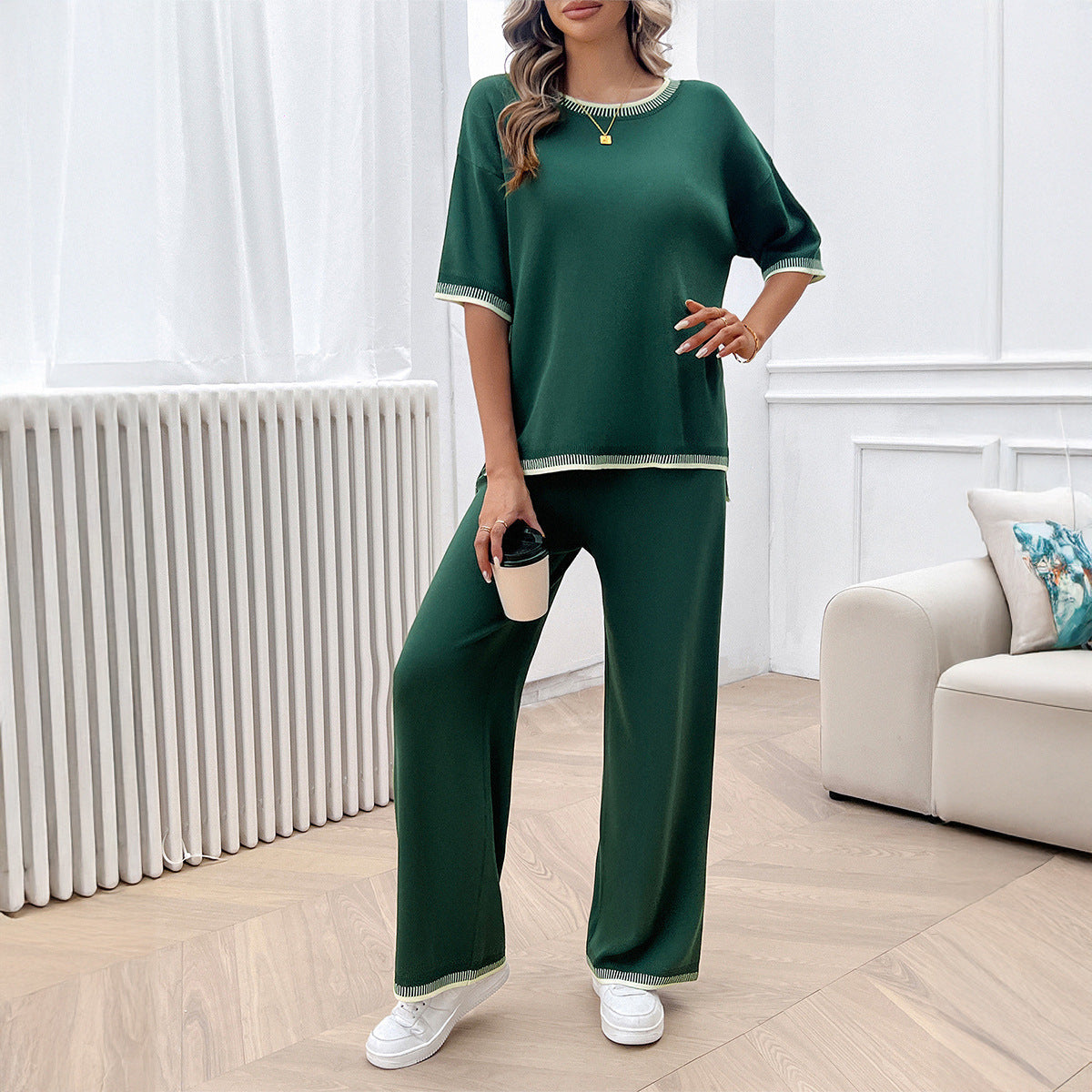 Damen Lässiges Set aus weitem Oberteil und weiten Hosen R&B