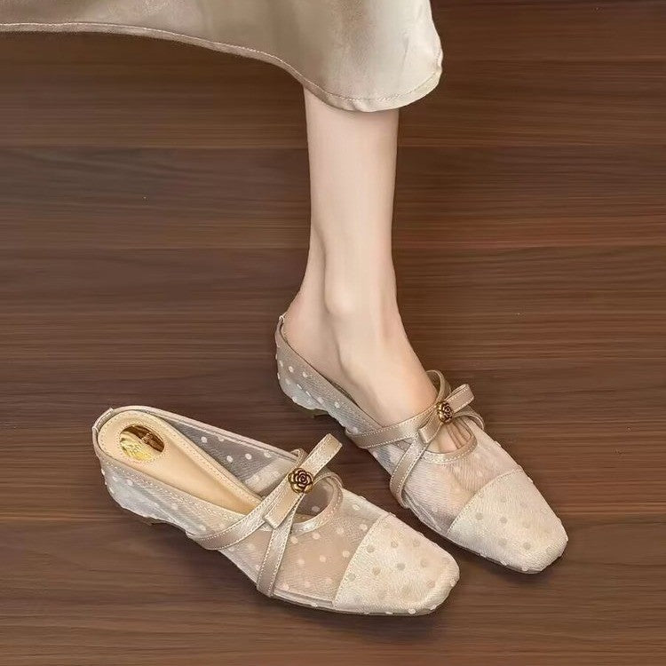 Damen Slingback-Pantoletten mit zierlichem Riemchen und Pünktchenmuster R&B