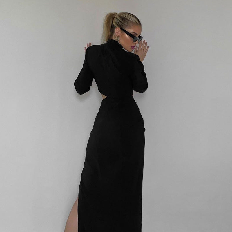 Damen elegantes zweiteiliges Ensemble mit tiefem Schlitz und tailliertem Cropped-Oberteil R&B