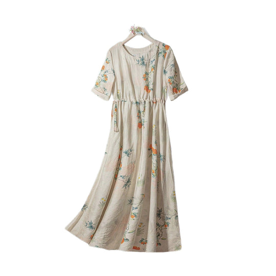 Damen Langarm Maxi-Kleid mit floralem Design und elastischem Bund R&B