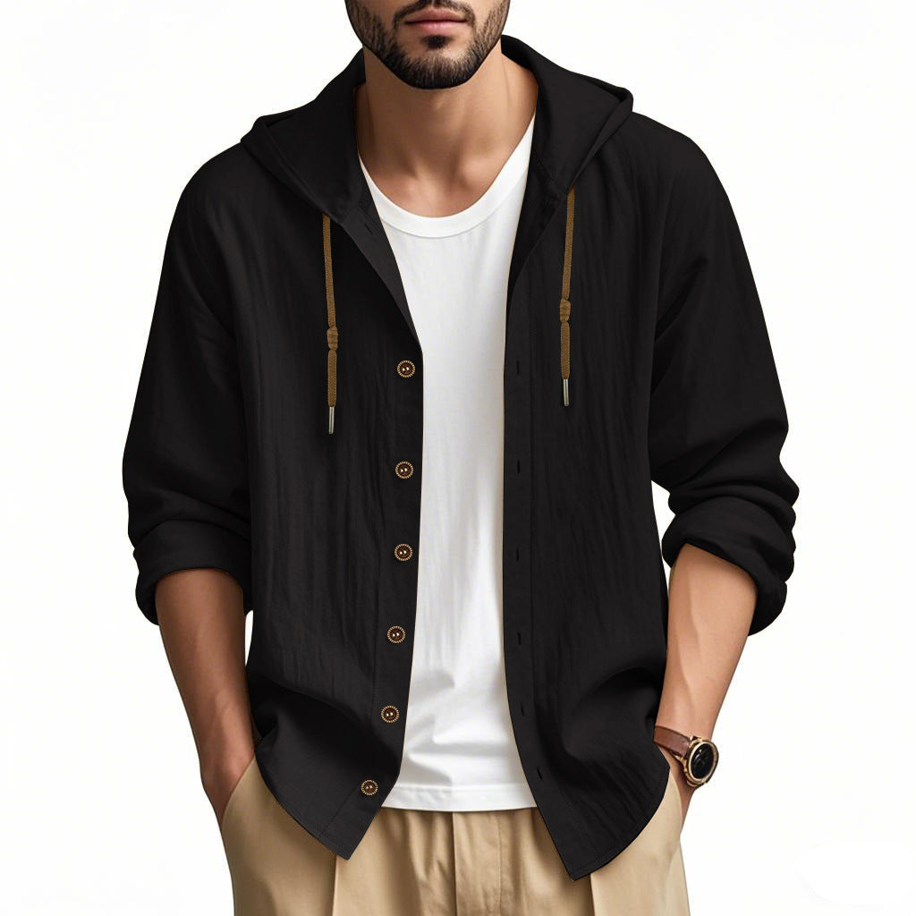 Herren lässige Kapuzenshirtjacke mit Knopfleiste und praktischen Taschen R&B