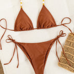 Damen Triangel-Bikini mit verstellbaren Trägern und dekorativen Perlen R&B