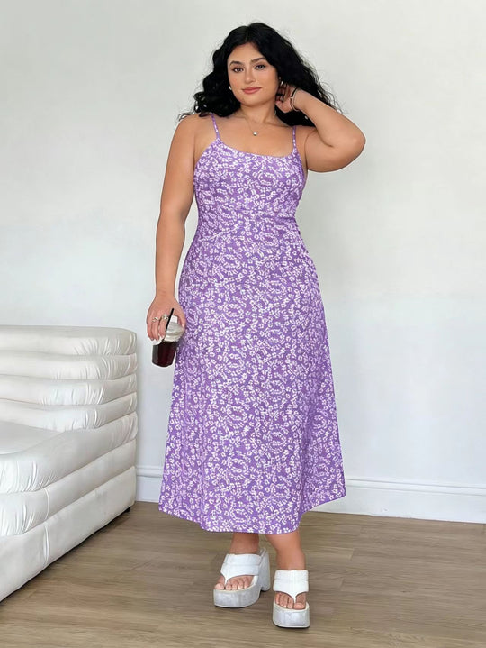 Damen Maxikleid mit feinem Blumenmuster und verstellbaren Spaghettiträgern R&B