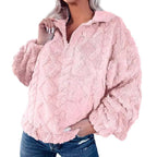 Damen kuschelige Fleece-Pulloverjacke mit Reißverschluss und weiten Ärmeln