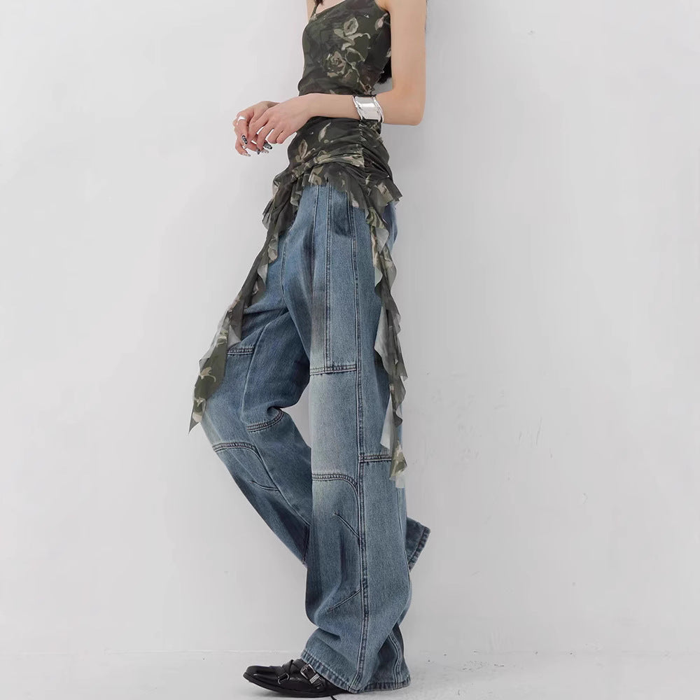 Damen Bequeme weite Jeans mit modischen Steppnähten R&B