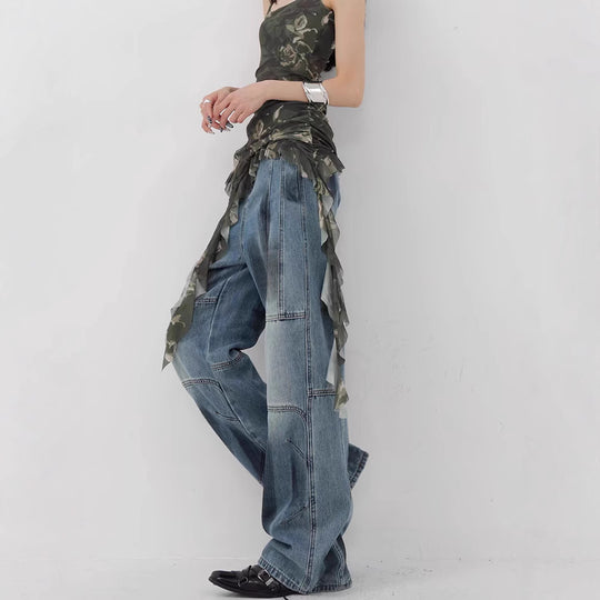 Damen Bequeme weite Jeans mit modischen Steppnähten R&B