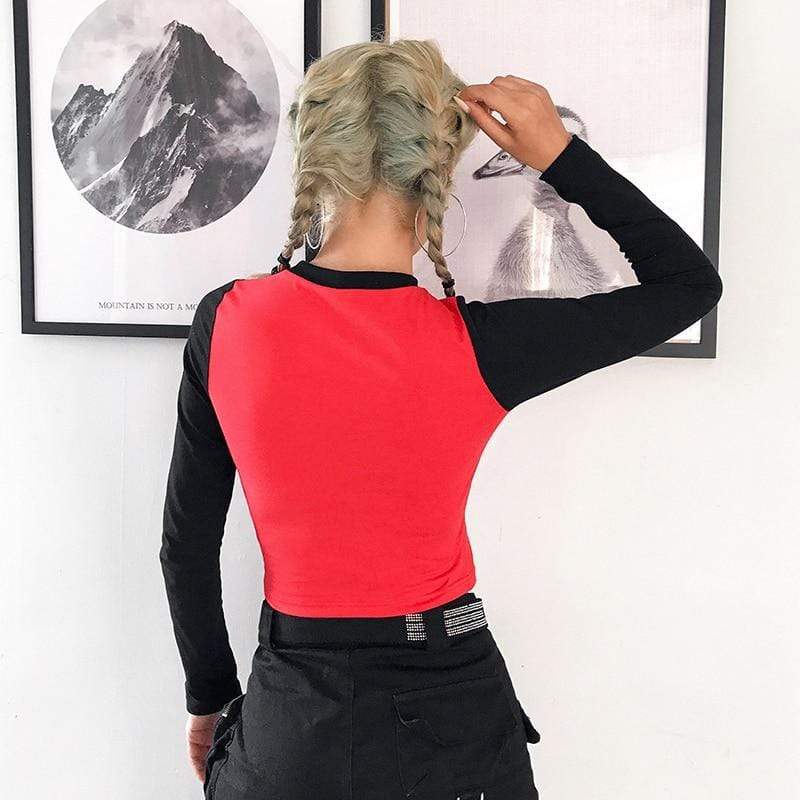 Damen trendiges Raglan-Crop-Top mit Totenkopf-Print R&B