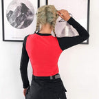 Damen trendiges Raglan-Crop-Top mit Totenkopf-Print R&B
