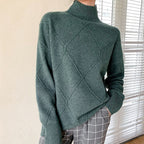 Damen Strickpullover mit hohem Kragen und Rautenmuster R&B